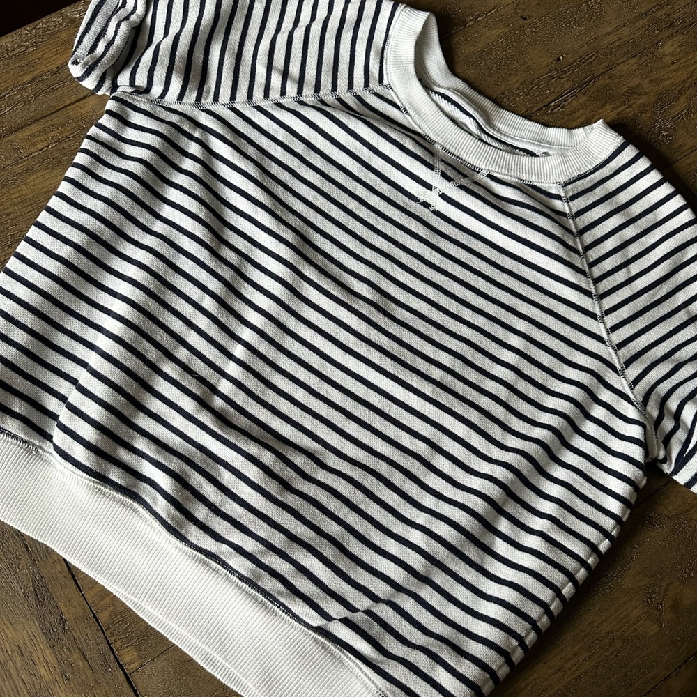 Oversized shortsleeve sweatshirt navy striped Aerie size Medium